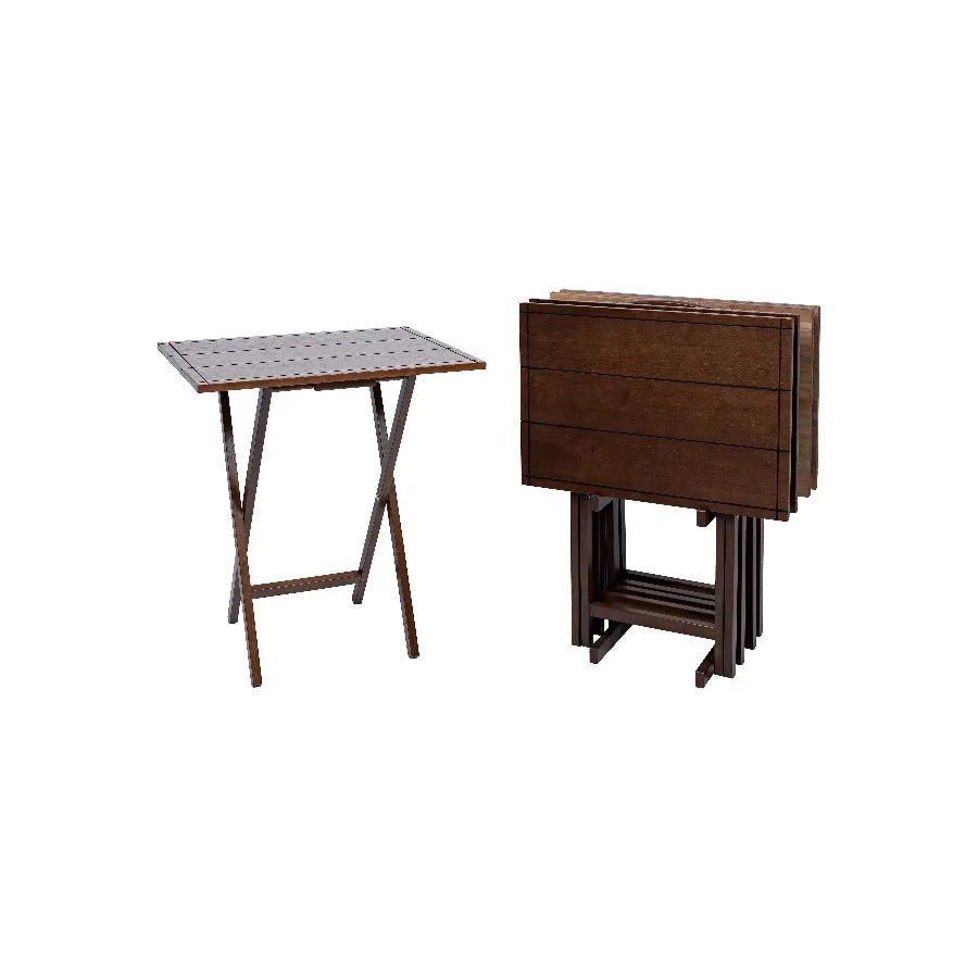 Mainstays Farmhouse Rubberwood Folding TV Tray Set With Storage Rack