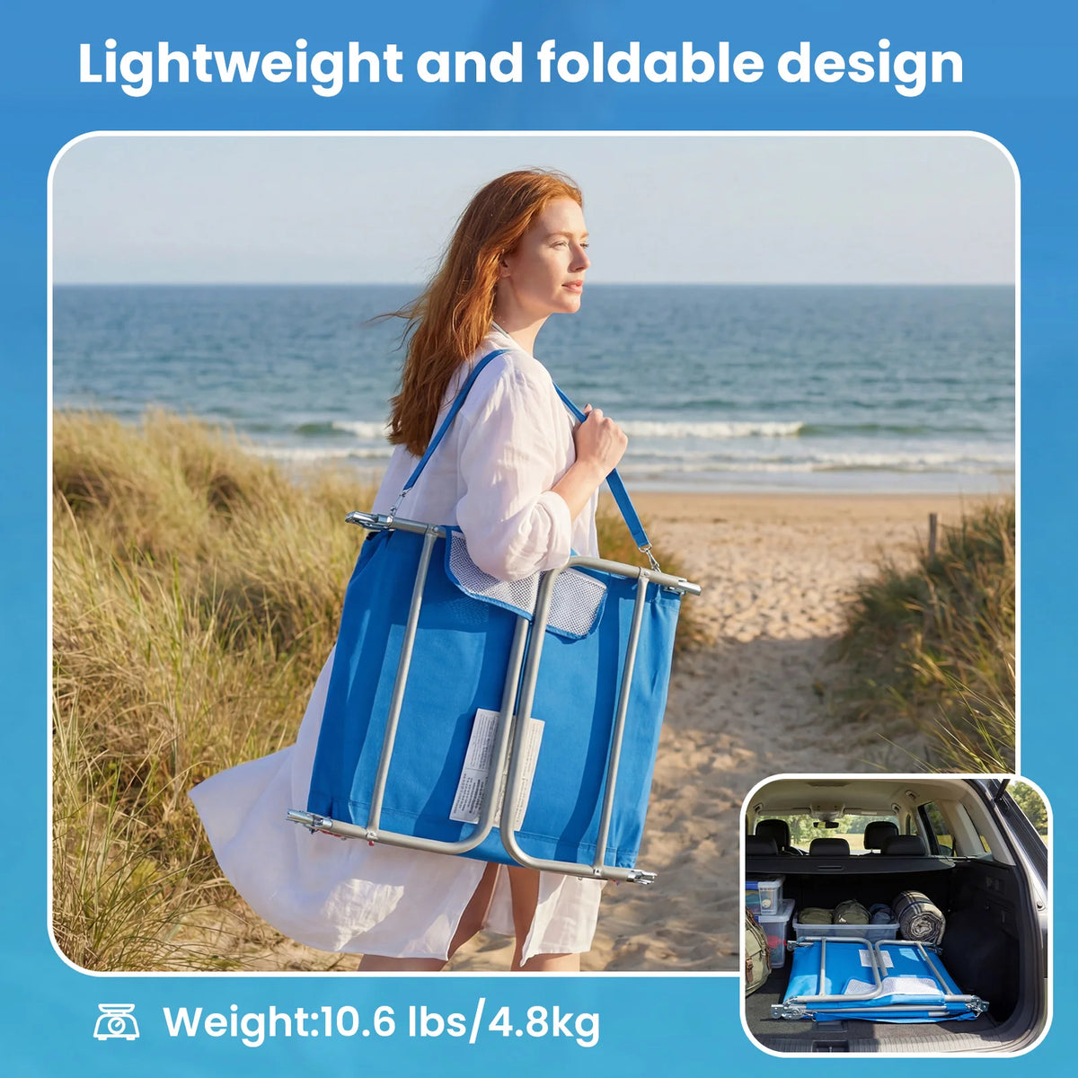 JHK 5-Position Beach Lounger With Face Holes And Handrails