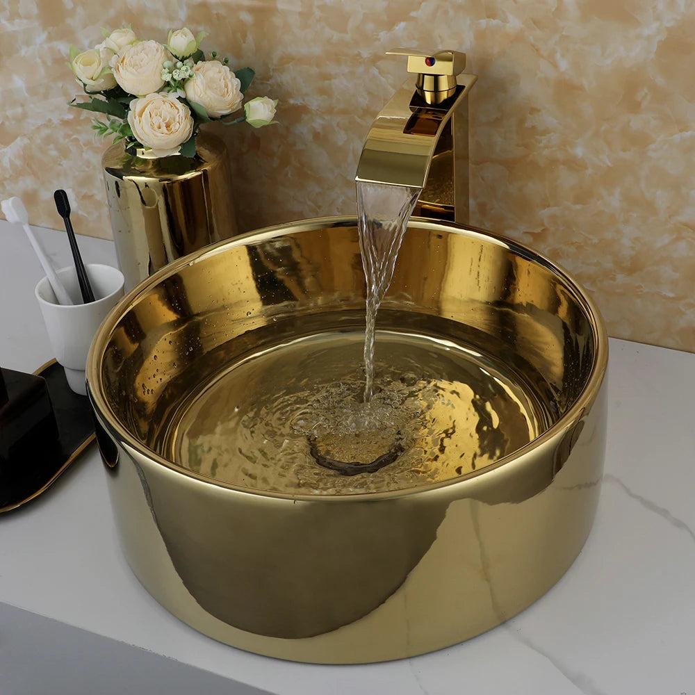 KEMAIDI Ceramic Vessel Sink With Faucet Bathroom Counter Basins