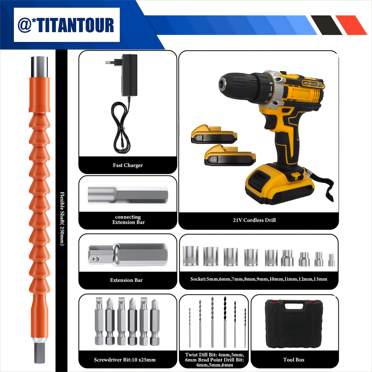Professional 24 Piece Cordless Drill Kit With Carry Case