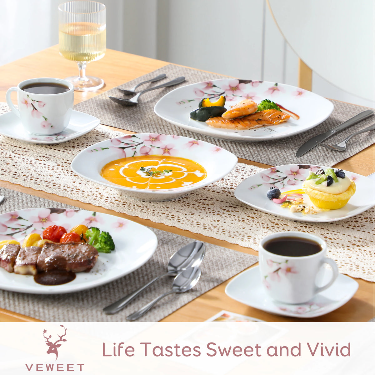Malacasa Porcelain Floral Dinnerware Set Service For Six