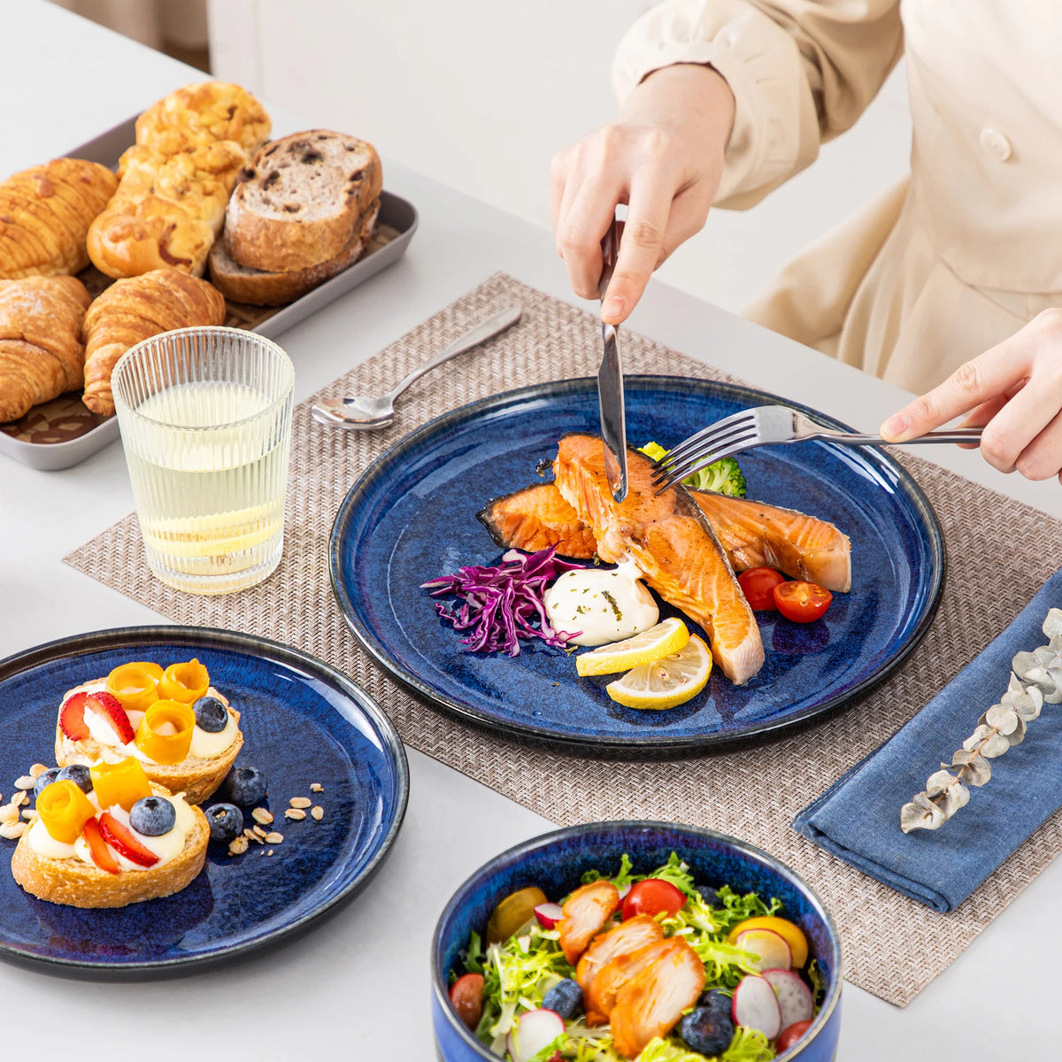 Malacasa Reactive Glaze Stoneware Dinnerware Collection Set