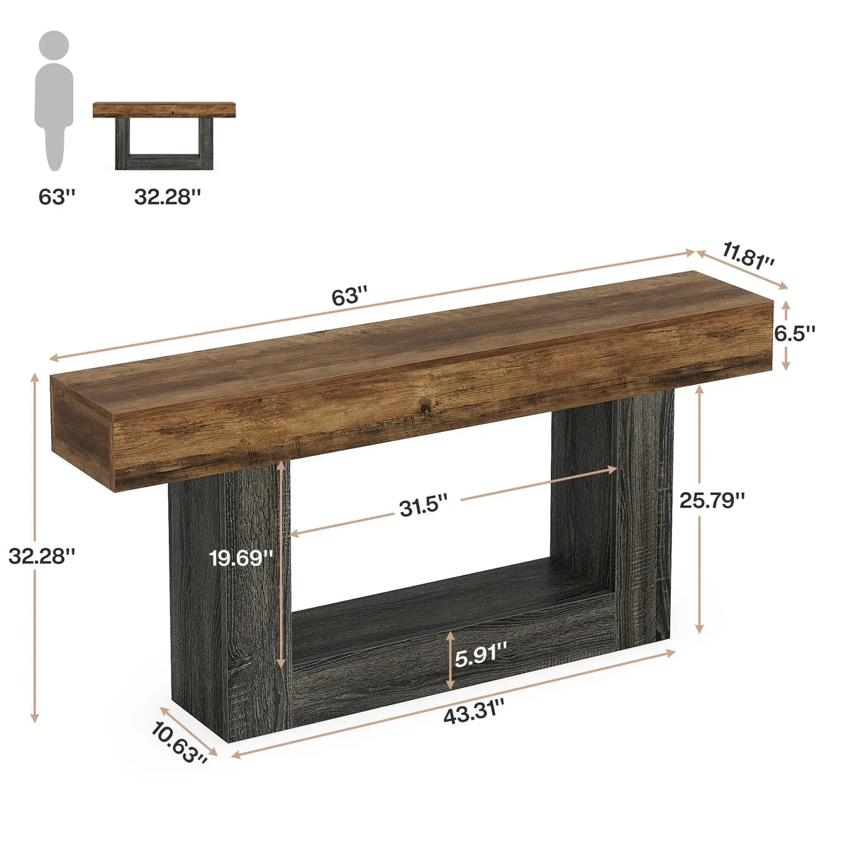 Tribesigns Farmhouse Console Table With Sturdy U Shaped Base