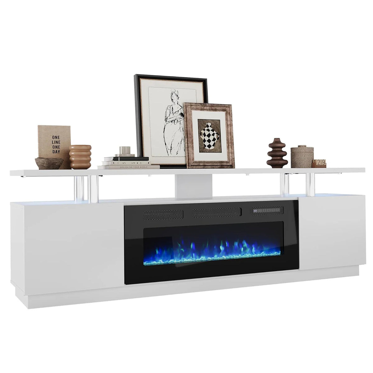 Adoolla Modern Fireplace TV Stand With Integrated Electric Heater Console