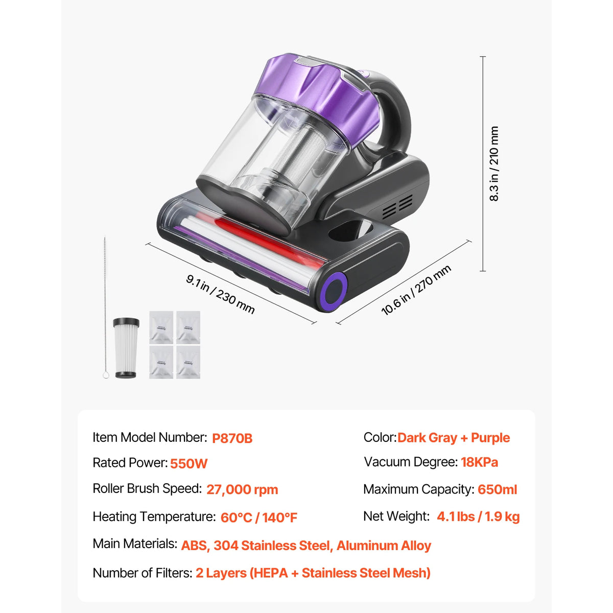 Professional Handheld Mattress Vacuum Cleaner With HEPA Filter