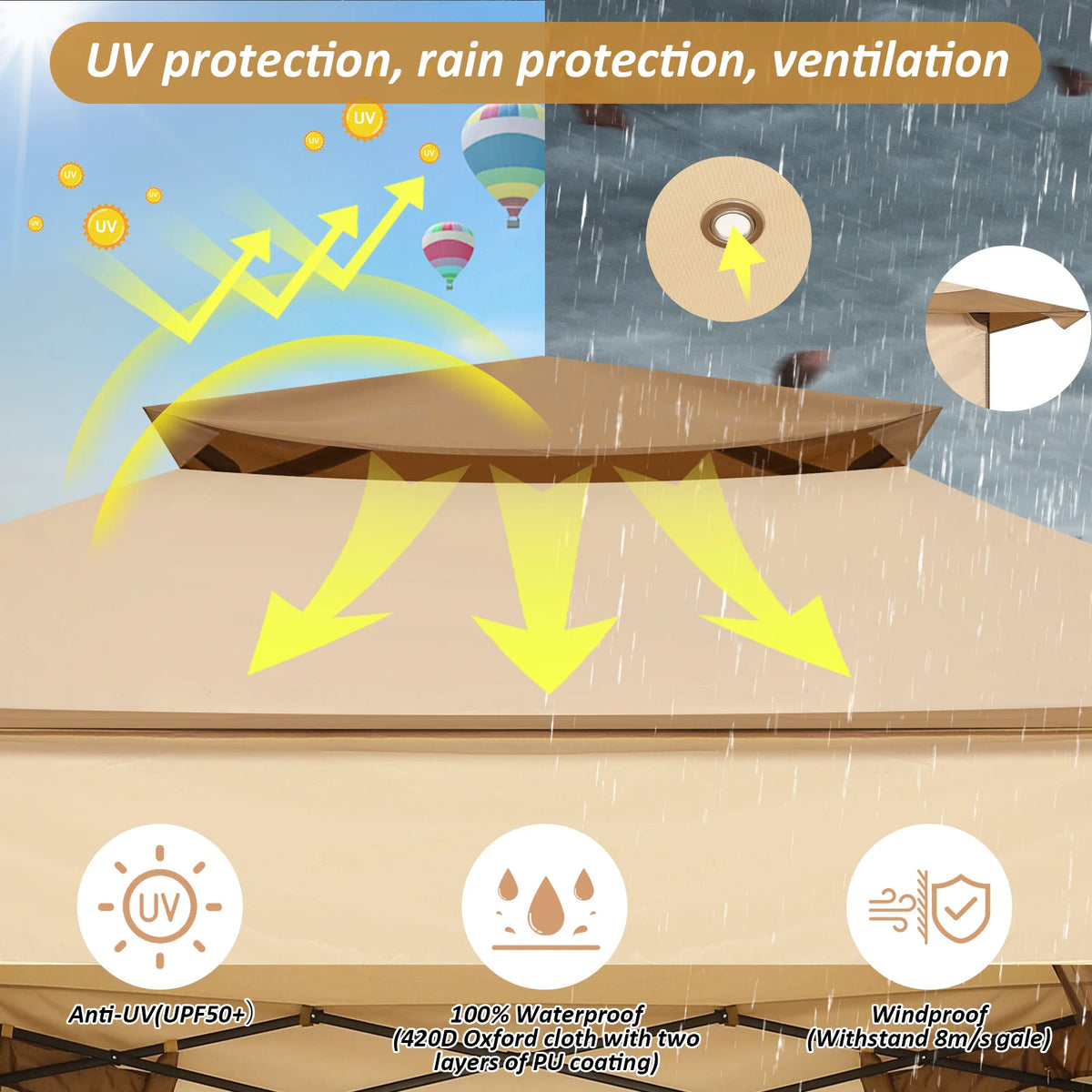 Tooluck Pop Up Gazebo With Mosquito Netting And Double Ventilation