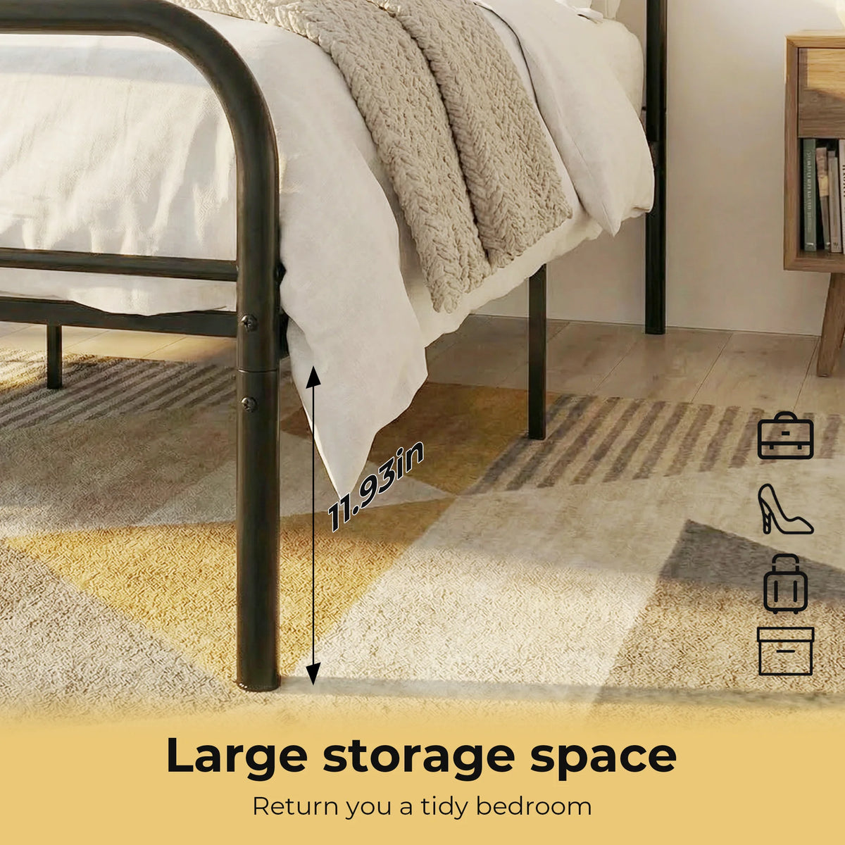 JHK Heavy Duty Metal Platform Bed Frame With Enhanced Stability