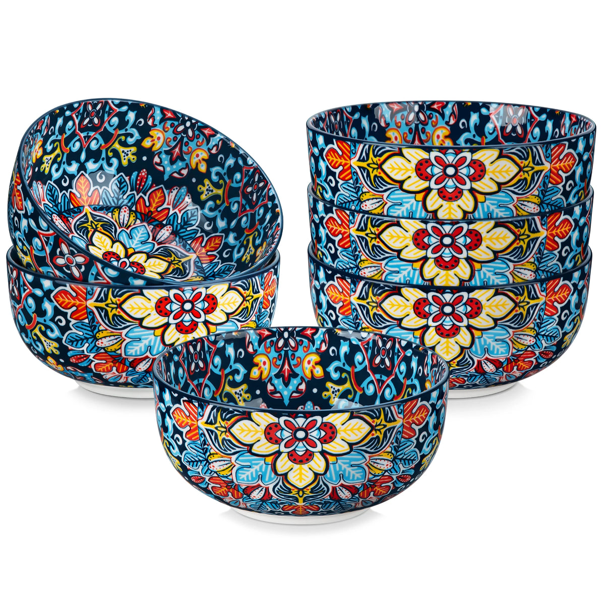 Malacasa Porcelain Cereal Bowl Set Featuring Elegant Floral Design