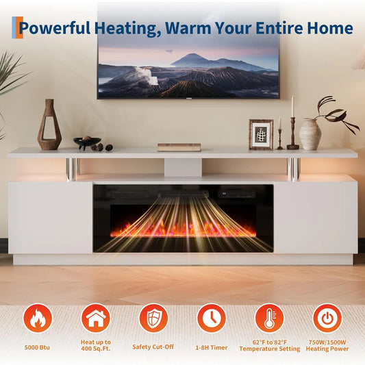 Adoolla Modern Fireplace TV Stand With Integrated Electric Heater Console