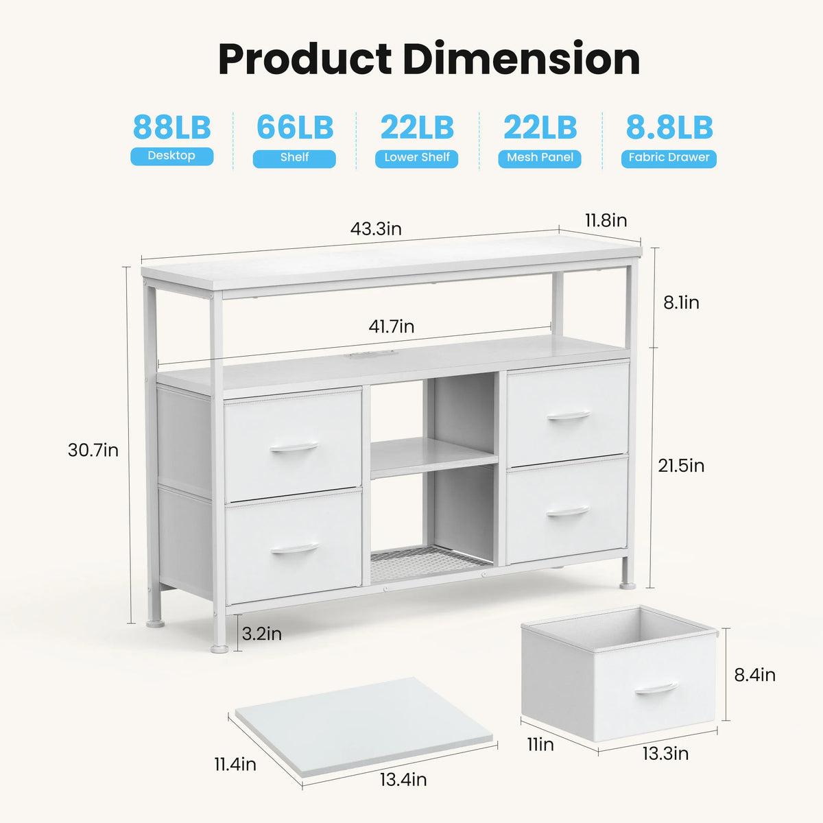Jhk Metal Media Console Featuring Four Drawers And Led Lighting