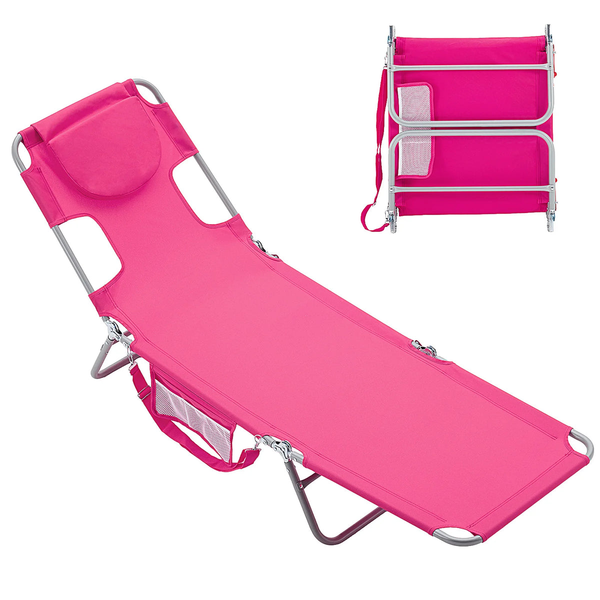 JHK 5-Position Beach Lounger With Face Holes And Handrails