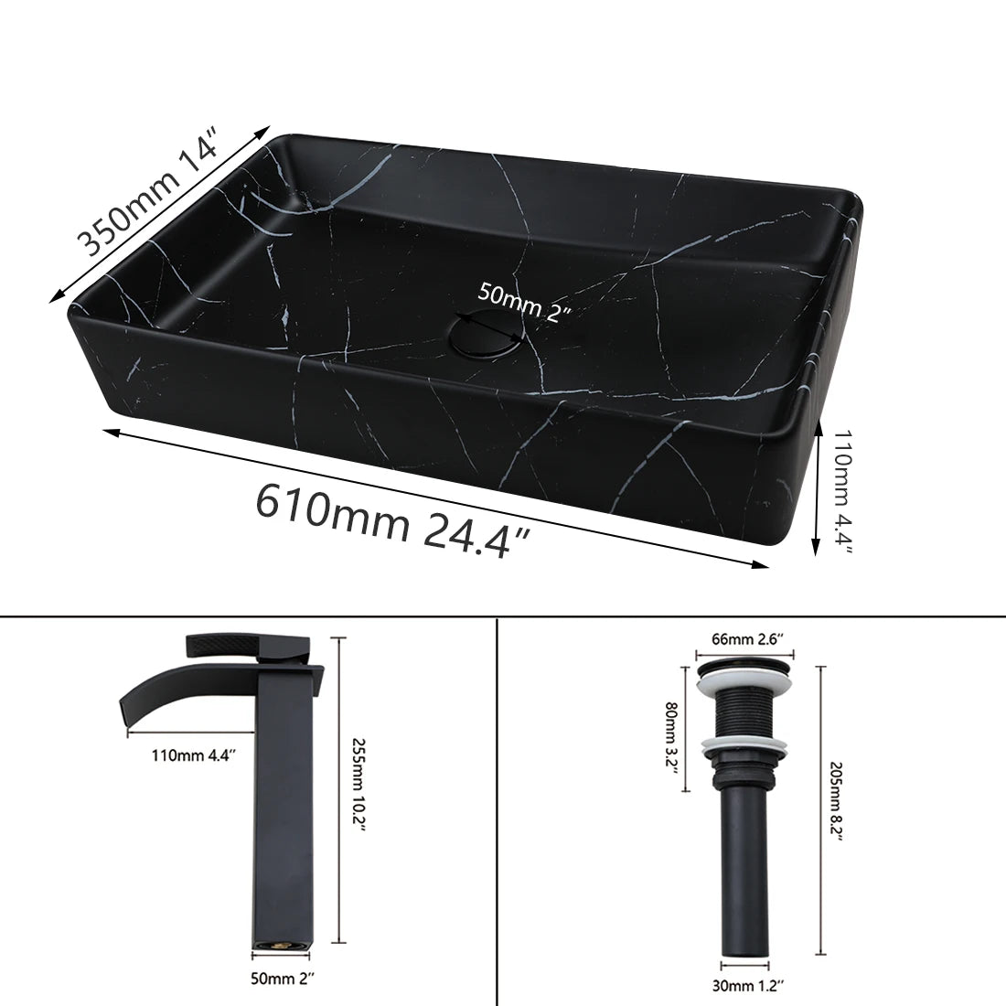 KEMAIDI Rectangular Ceramic Vessel Bathroom Sink Above Counter