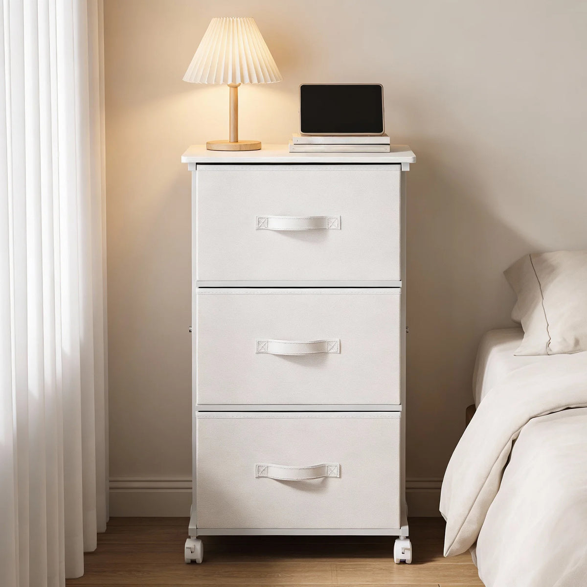 JHK 3 Drawer Rolling Dresser Storage Cabinet Steel Frame Organizer