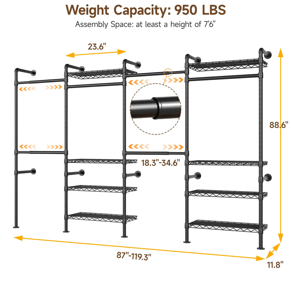 Onbrill Wall Mounted Industrial Clothes Rack With Expandable Rods