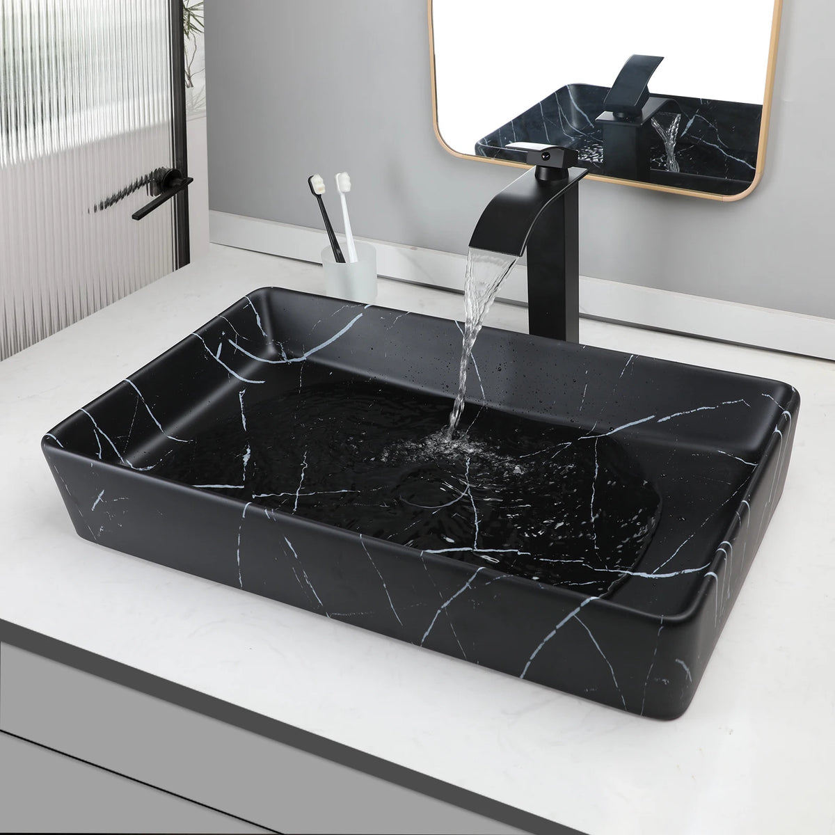 KEMAIDI Rectangular Ceramic Vessel Bathroom Sink Above Counter