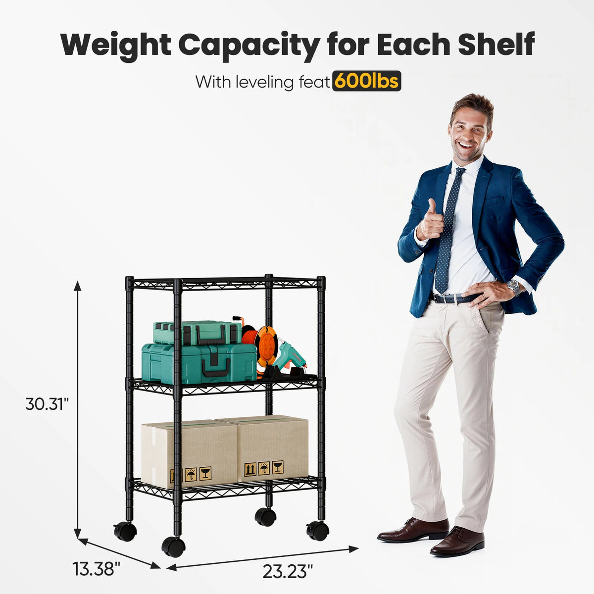 JHK Heavy Duty Metal Grid Bookshelf With Lockable Wheels Rack