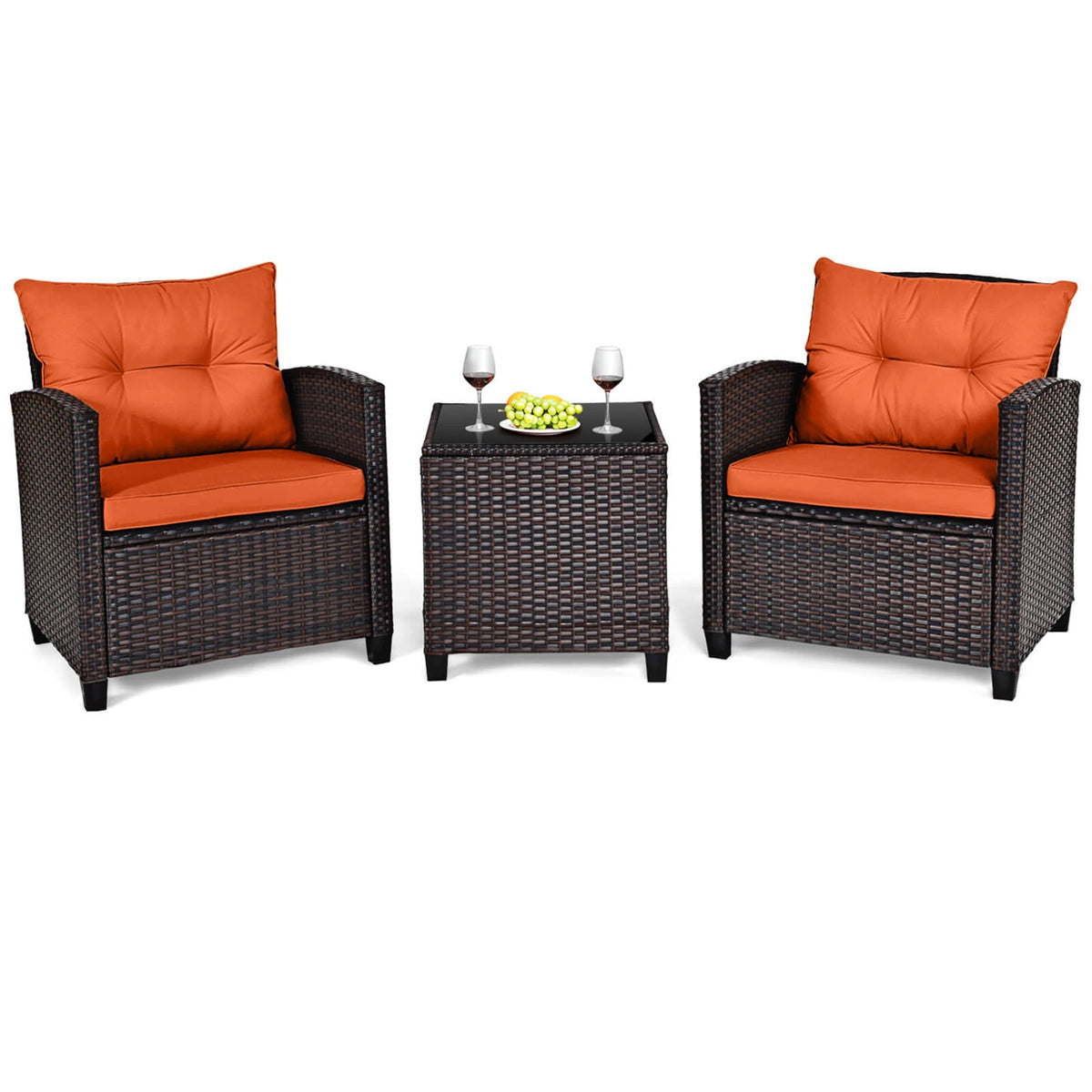 Homasis Outdoor Rattan Cushioned Conversation Sofa Set