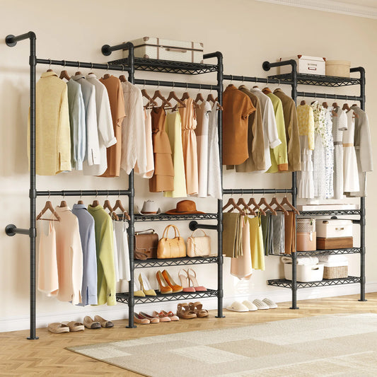 Onbrill Wall Mounted Industrial Clothes Rack With Expandable Rods