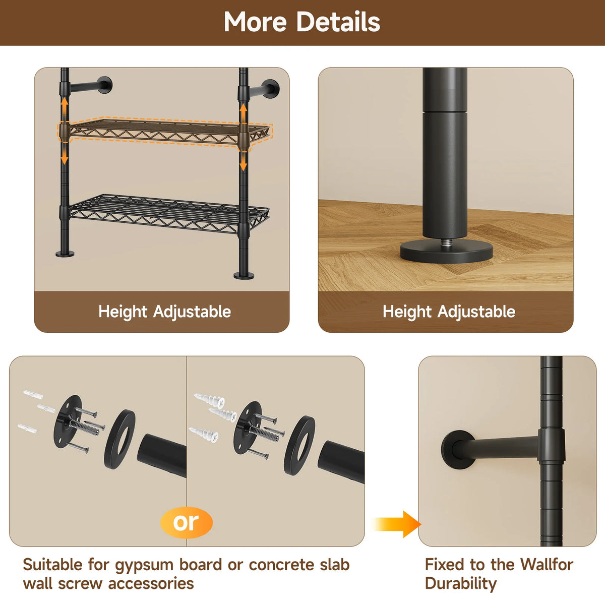 Onbrill Wall Mounted Industrial Clothes Rack With Expandable Rods