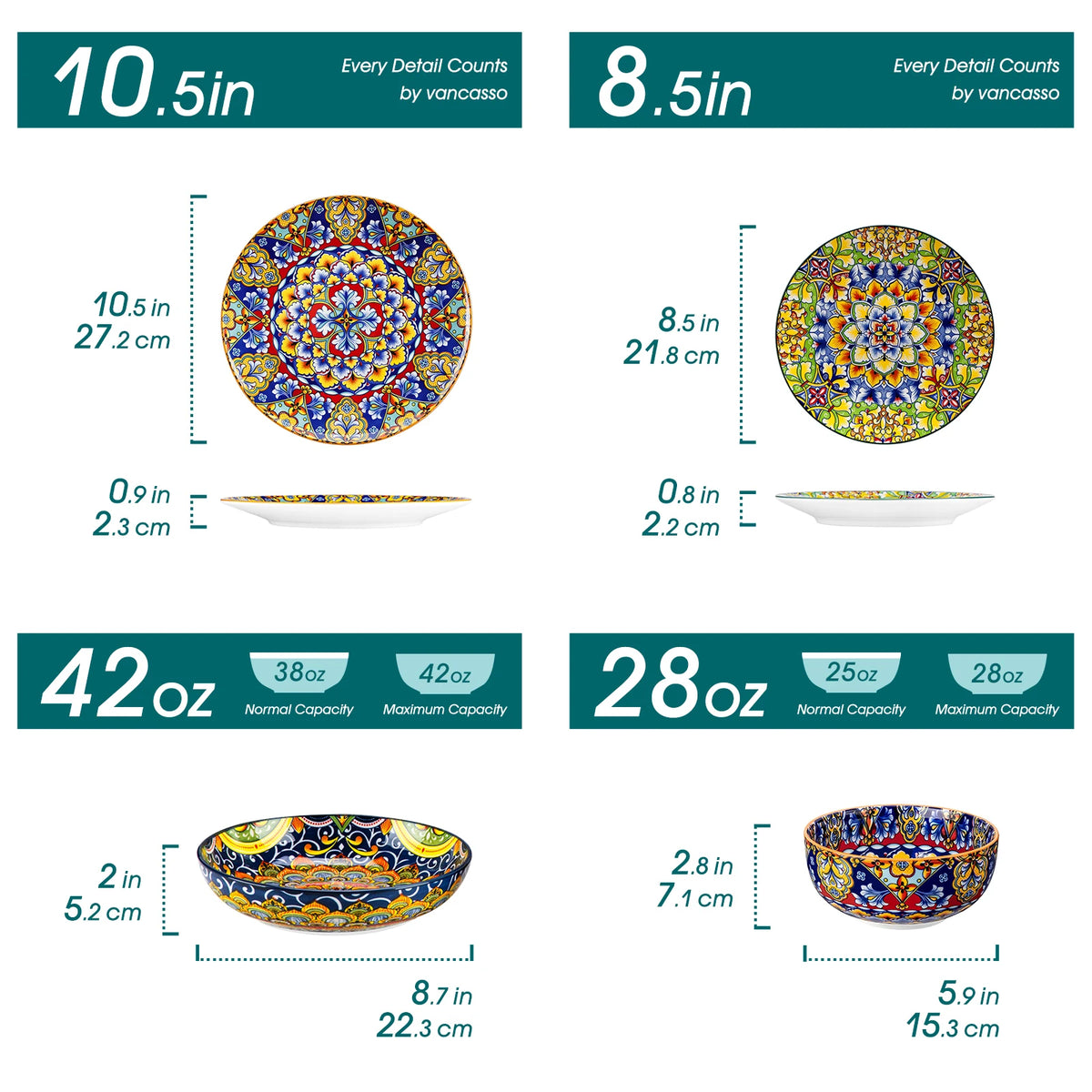 Malacasa 24 Piece Bohemian Plant Pattern Porcelain Dinnerware Set
