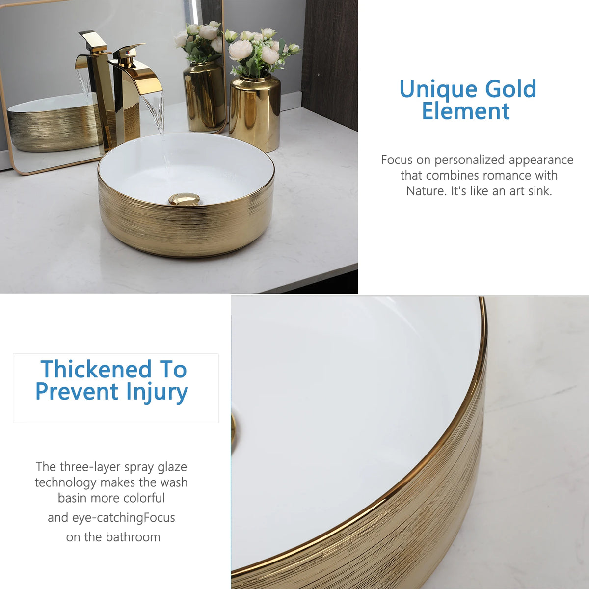 KEMAIDI Ceramic Vessel Sink With Faucet Bathroom Counter Basins