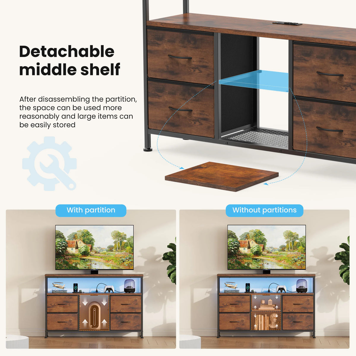 Jhk Metal Media Console Featuring Four Drawers And Led Lighting