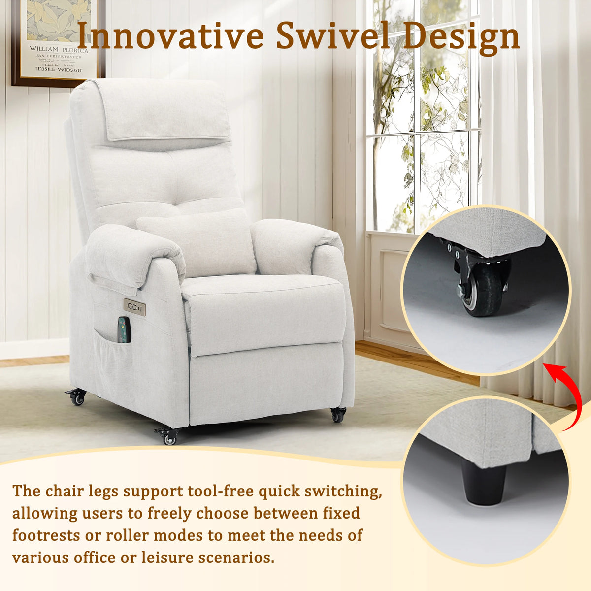 KORSER Modern Small Recliner Chair With USB Charging And Wheels