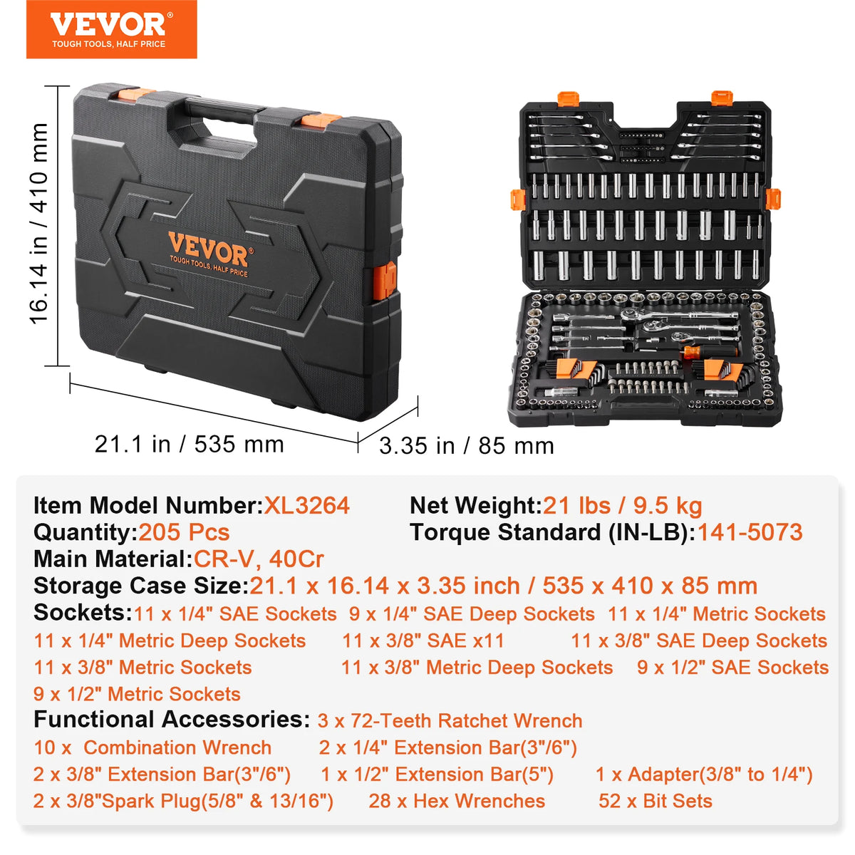 SucceBuy Professional Mechanics Tool Set With Deep And Standard Sockets