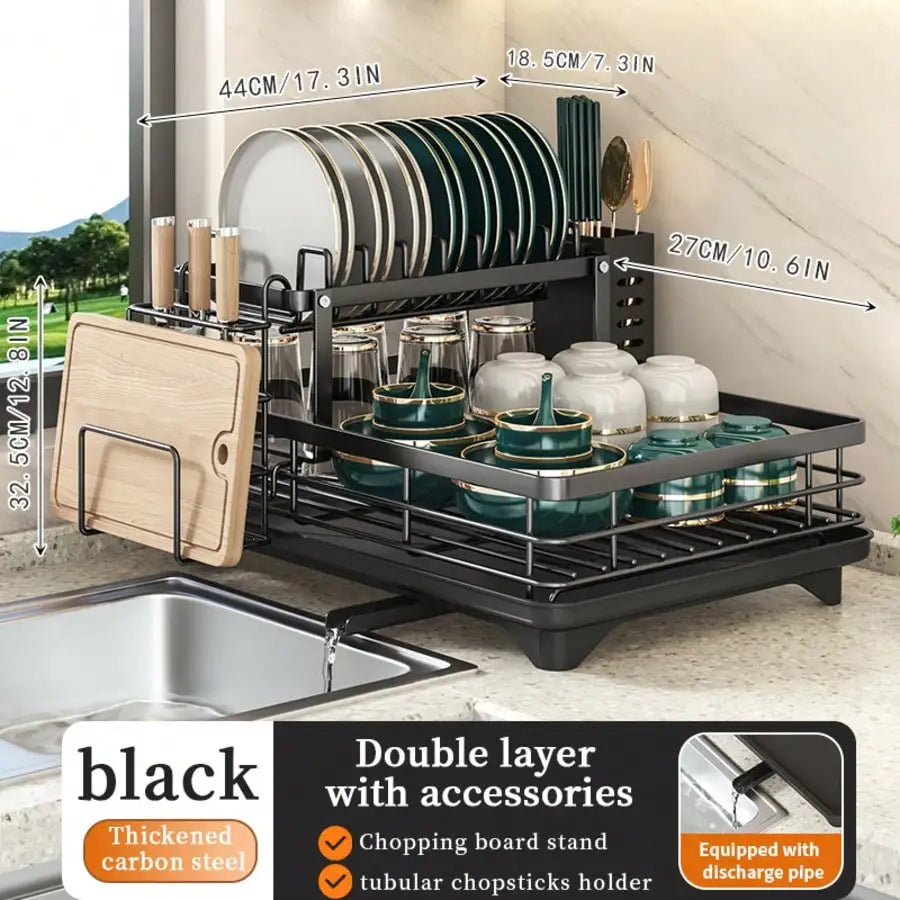 Double Layer Carbon Steel Kitchen Cutlery Rack With Cup Holder