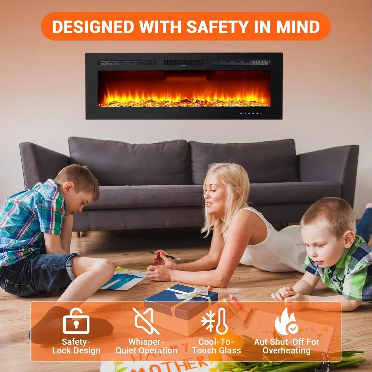 Adoolla Electric Fireplace Wall Mounted And Recessed Remote Control