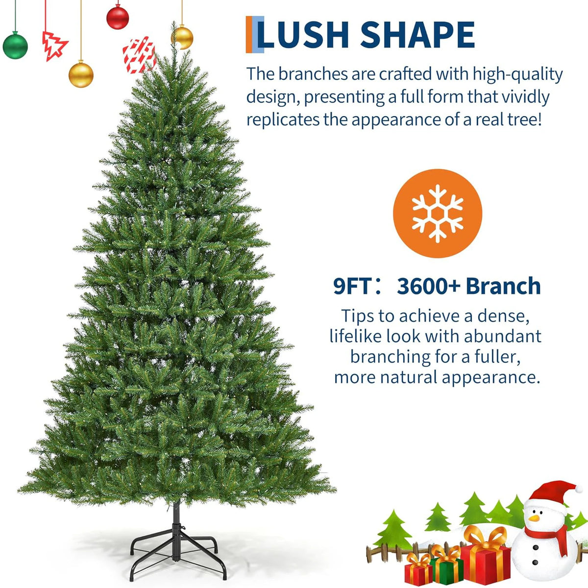 HiMISS Prelit Artificial Christmas Tree With Lights And Foldable Stand