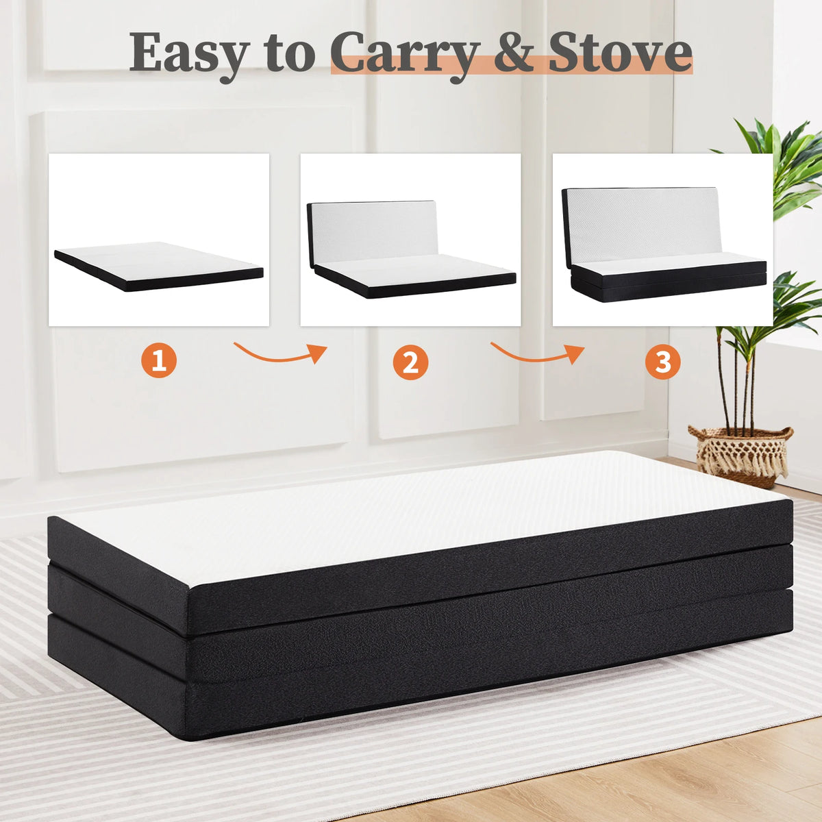 JHK Tri Fold Memory Foam Mattress With Portable Washable Cover