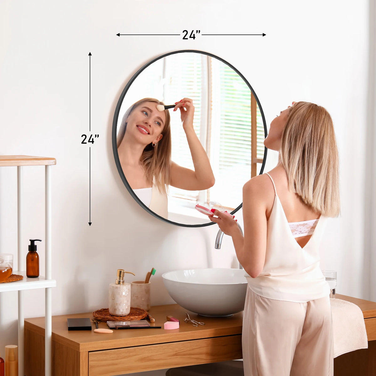 JHK Modern Round Vanity Mirror with Tempered Metal Frame