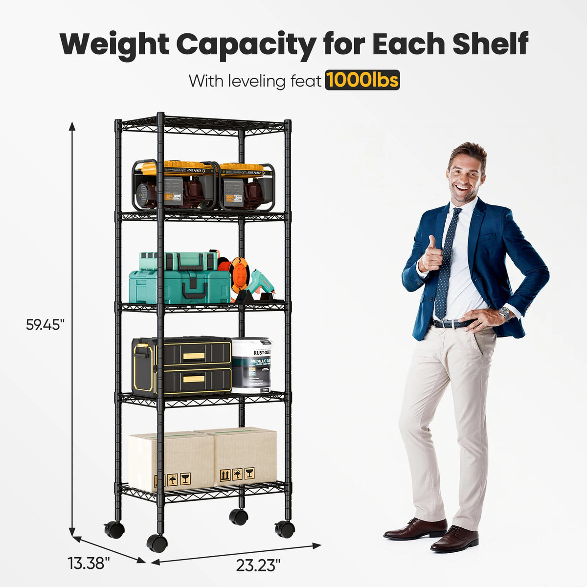 JHK Heavy Duty Metal Grid Bookshelf With Lockable Wheels Rack