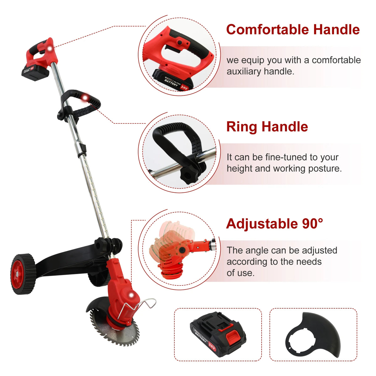 21V Cordless Brushless Weed Trimmer Electric Garden Edger Battery