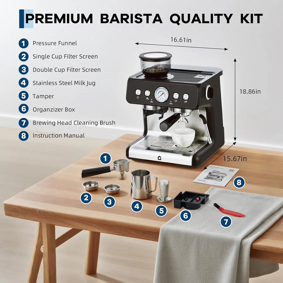 HiMISS Espresso Machine With Integrated Grinder And 20 Bar Pressure