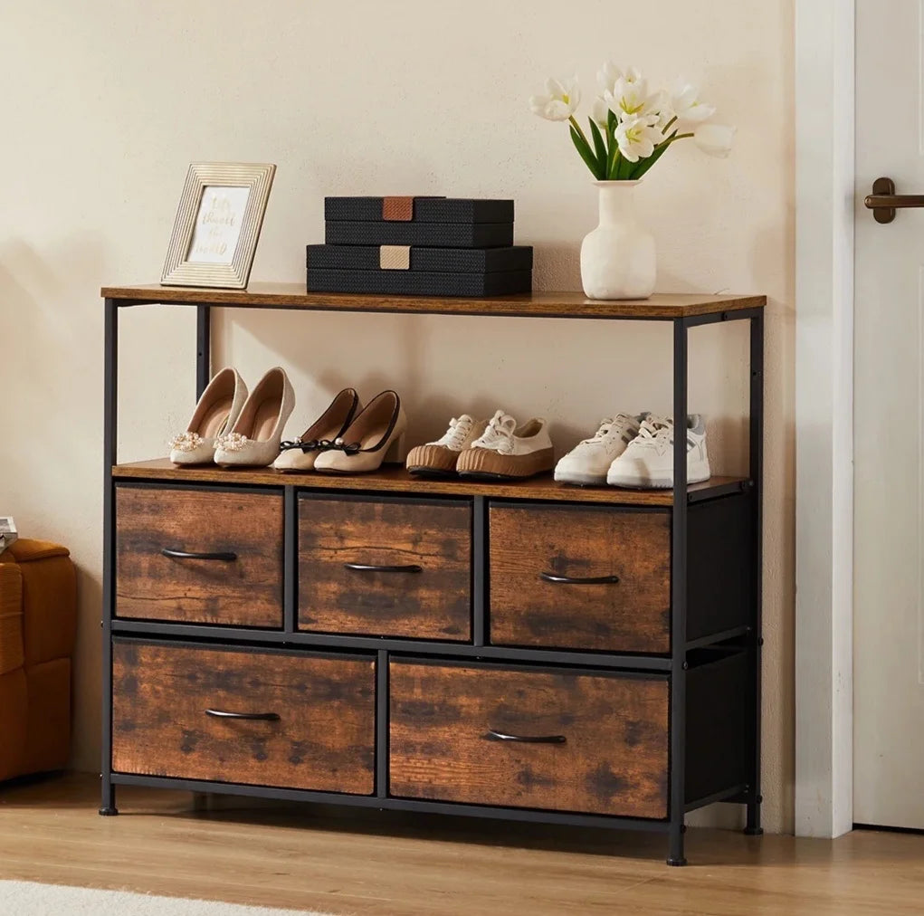 JHK Five Drawer Shoe Cabinet And TV Stand Home Organization