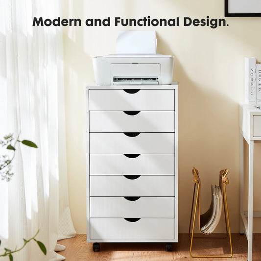 JHK 7 Drawer Wooden Rolling Storage Cabinet With Wheels