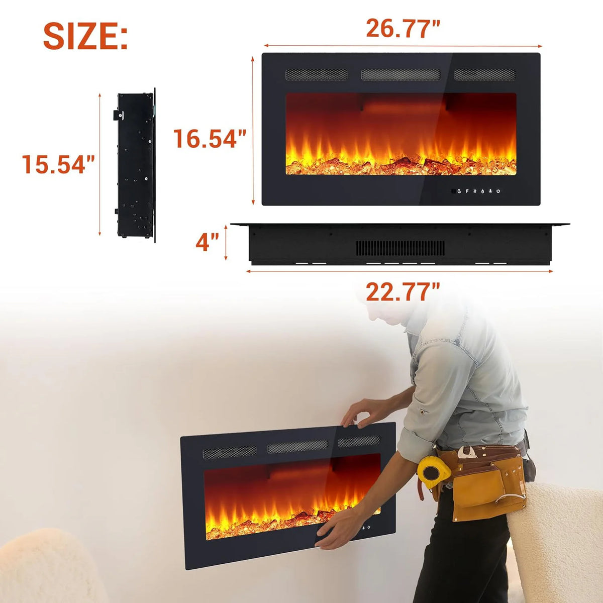 Adoolla Electric Fireplace Wall Mounted And Recessed Remote Control