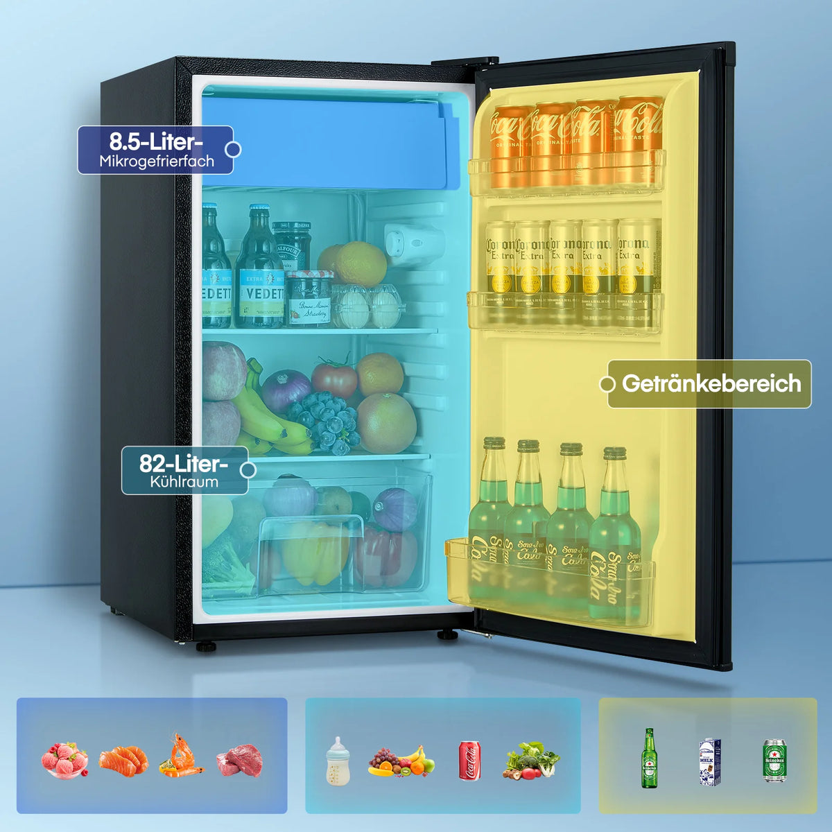 FOHERE Refrigerator and Freezer With Adjustable Thermostat and Glass Shelves