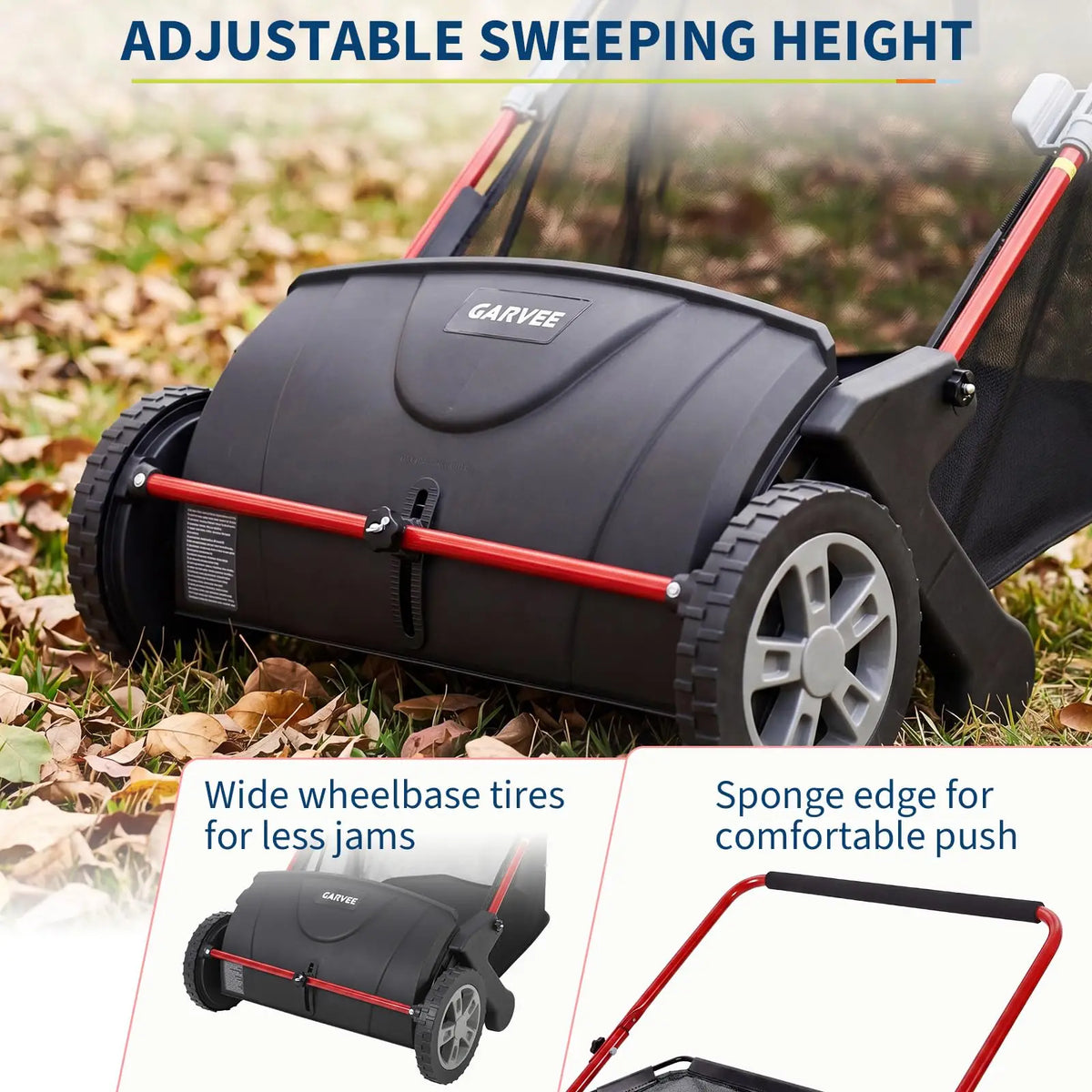 HiMISS Manual Push Lawn Sweeper Featuring Large Collection Hopper