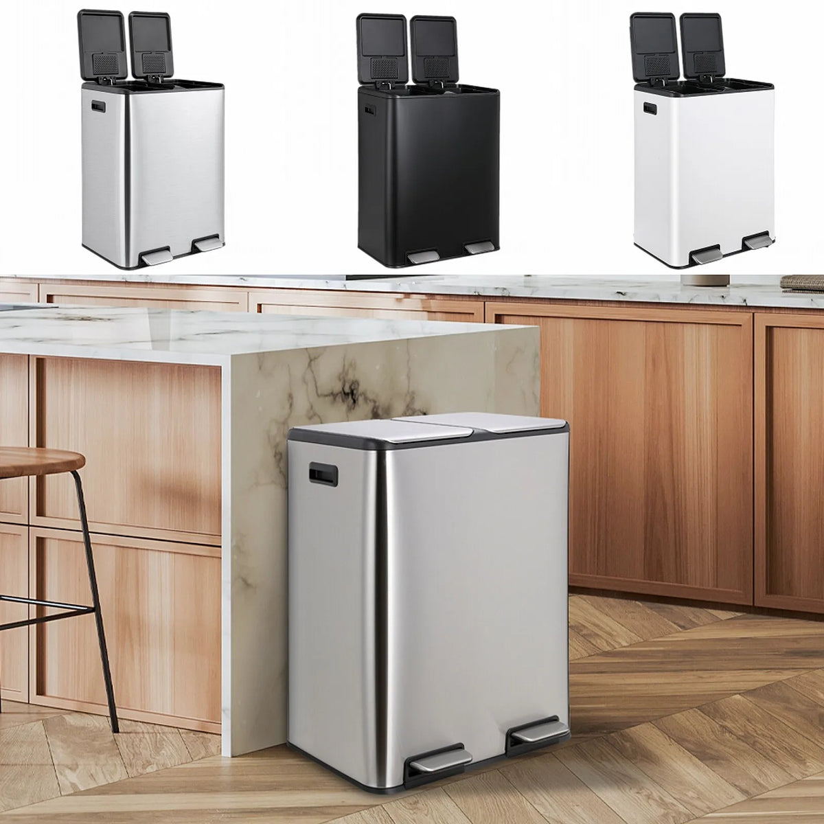 Dual Stainless Steel Step Trash Can With Built In Filter
