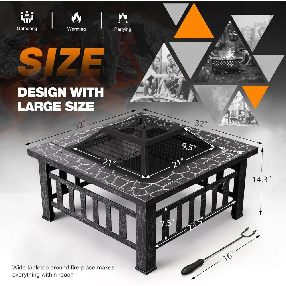 Devoko Outdoor Metal Fire Pit Table With Waterproof Cover