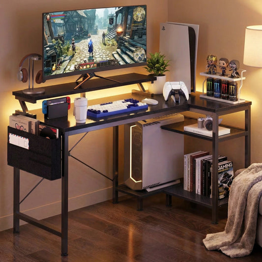 JHK L Shaped Computer Desk With Storage And LED Lights