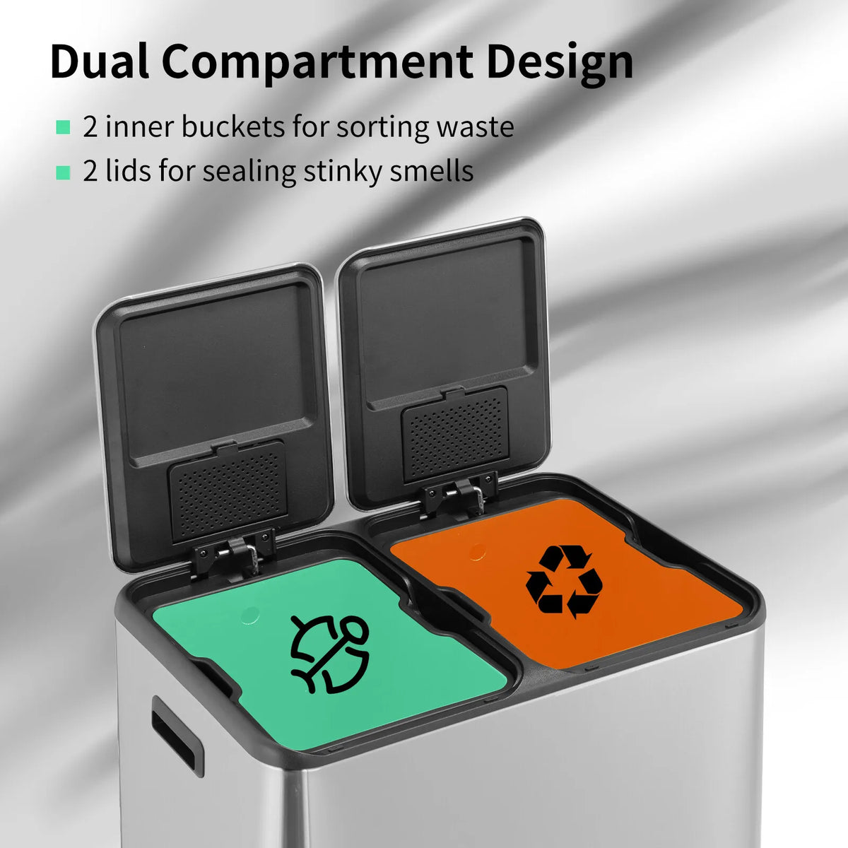 Dual Stainless Steel Step Trash Can With Built In Filter