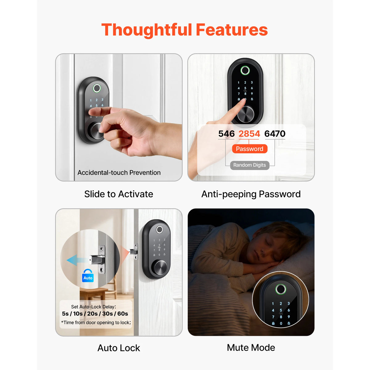 SucceBuy Electronic Fingerprint Door Lock With Touchscreen Auto Locking