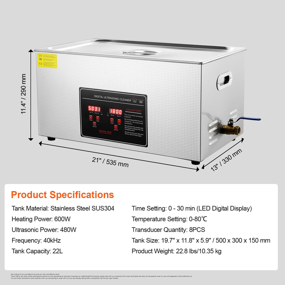 SucceBuy Stainless Steel Ultrasonic Cleaner Portable Home Appliance