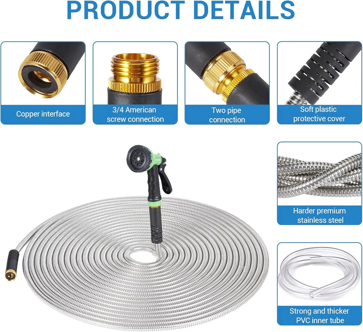 Heavy Duty Stainless Steel Garden Hose With Brass Fittings