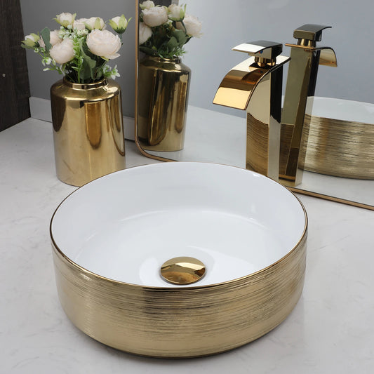 KEMAIDI Ceramic Vessel Sink With Faucet Bathroom Counter Basins