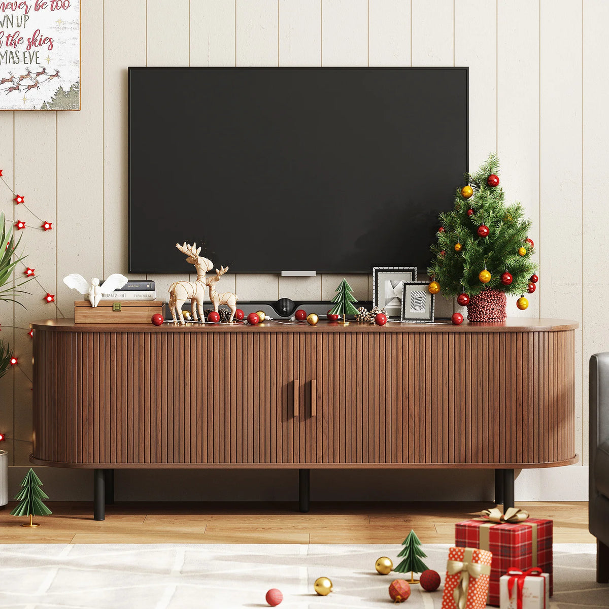 Onbrill TV Stand With Power Outlet And Adjustable Shelf